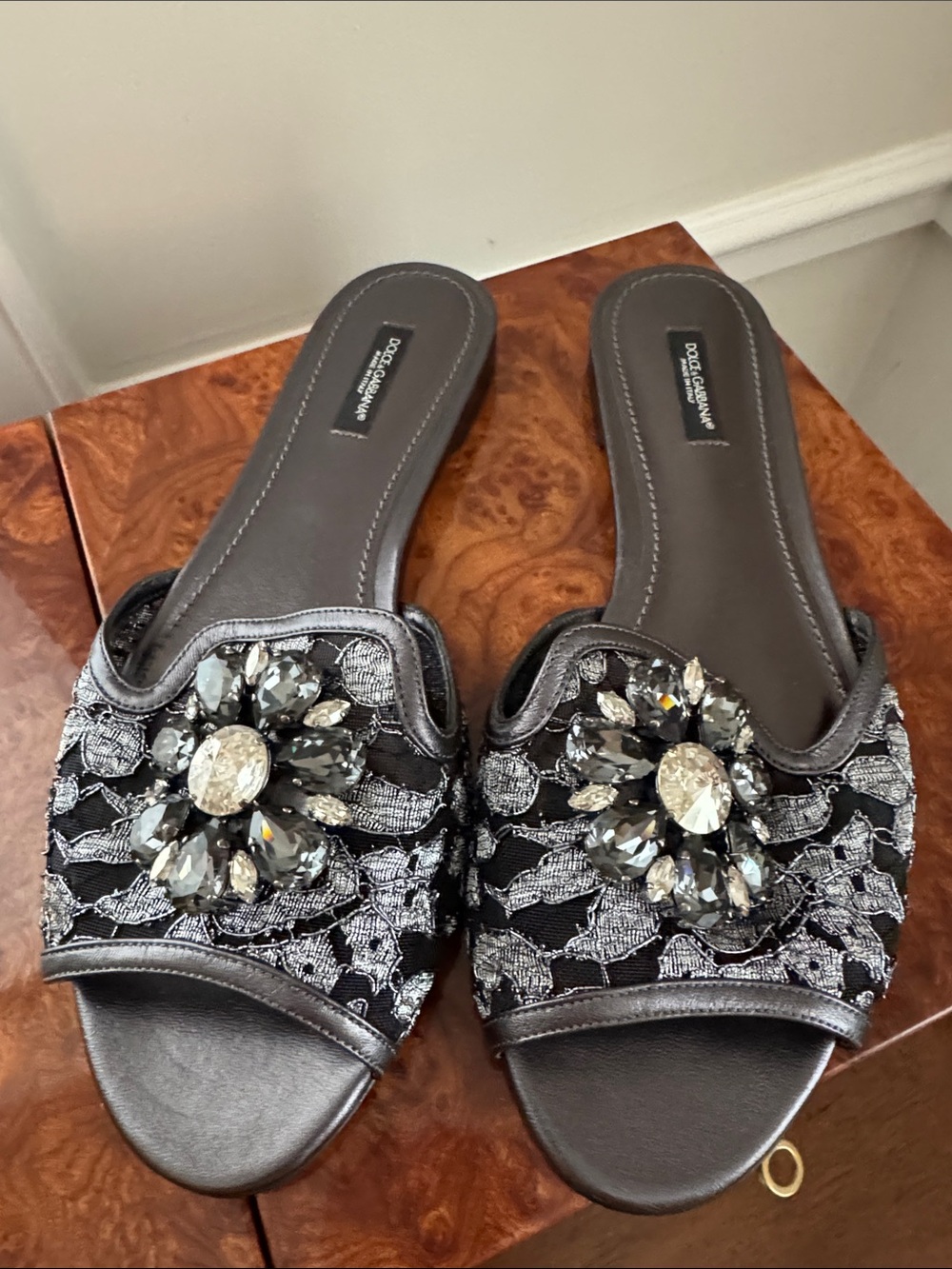 Dolce & Gabbana Black Jeweled Embroidered Slide Mules